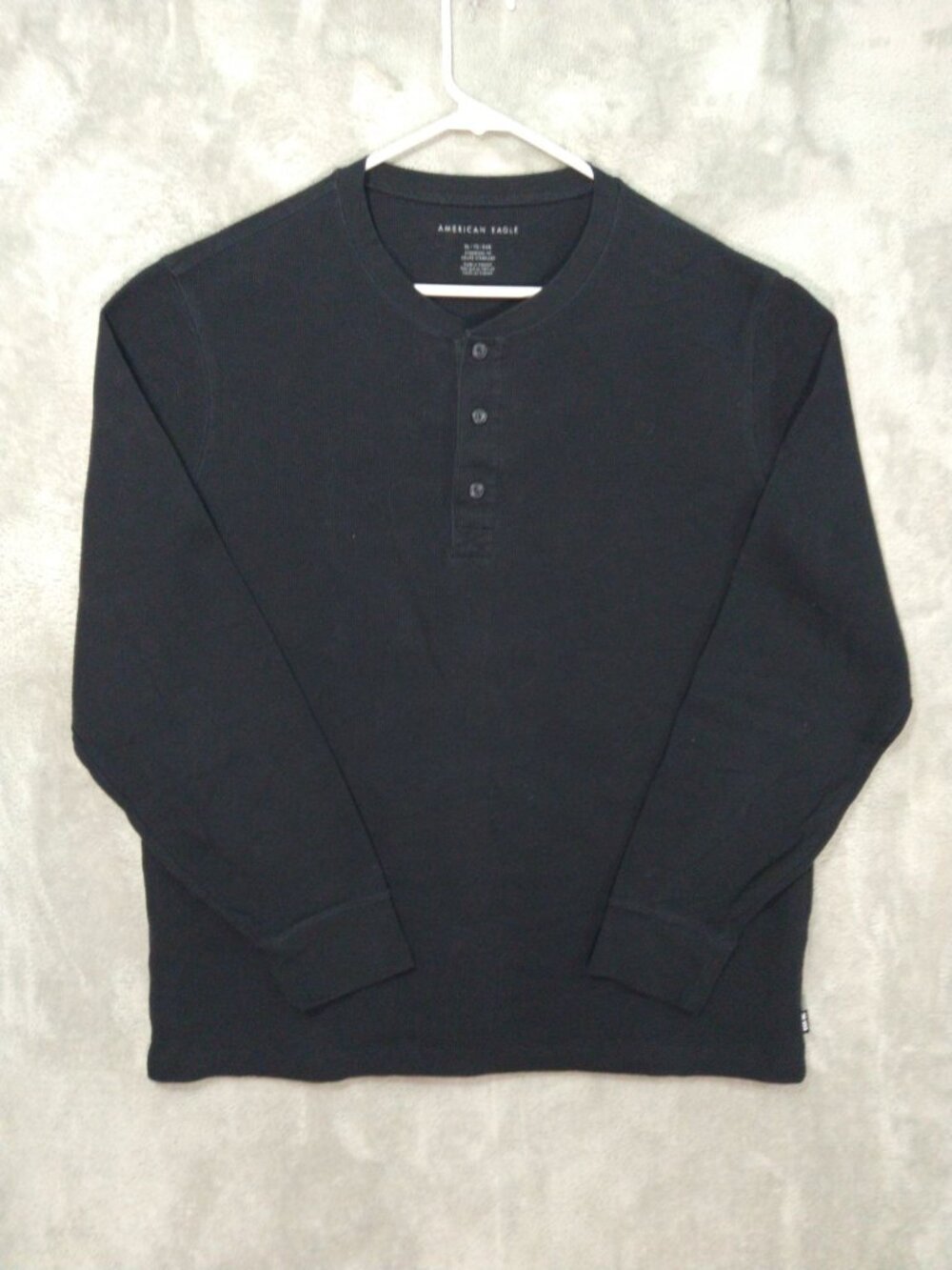 American Eagle Shirt Mens XL Black Henley Waffle Knit Thermal Long Sleeve